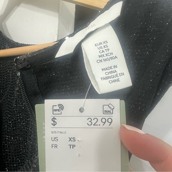 H&M Women’s XS Metallic Black Sequin Event Party Glam Witchy Bodycon Mini Dress - Picture 9 of 12